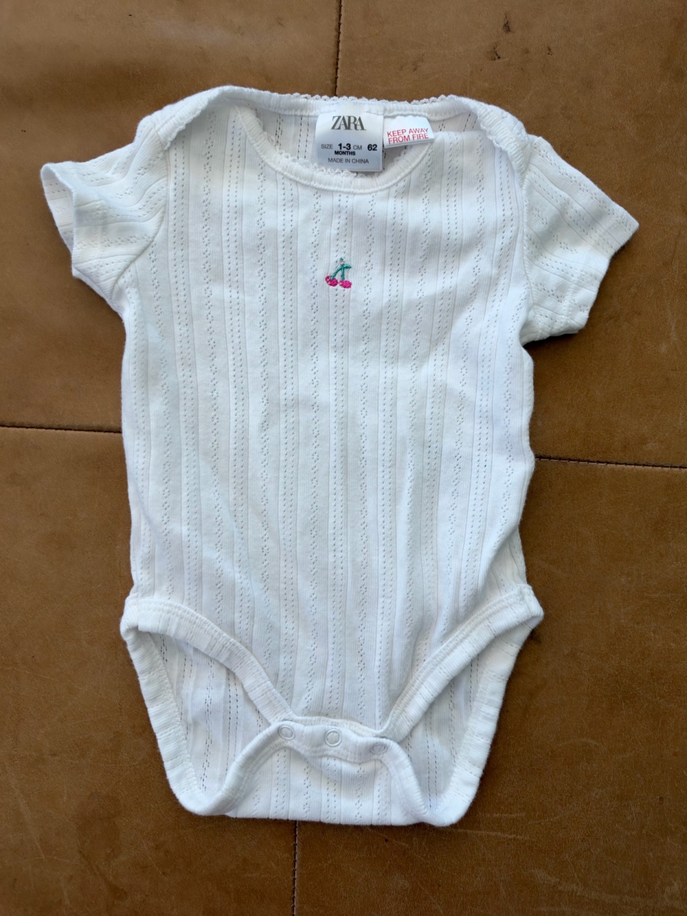Zara Pointelle Cherry Onesie 1-3M